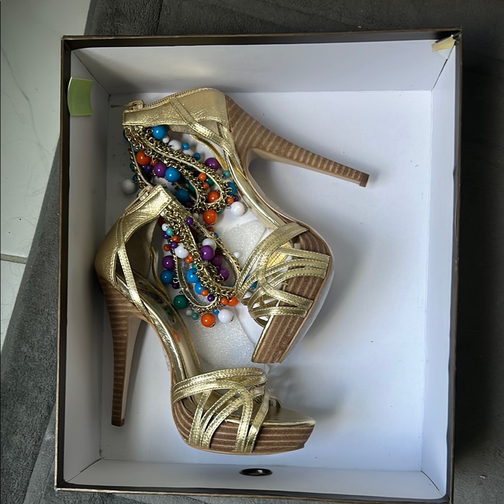Bebe Gold Beaded Women's Heels size 5. Size 6  Tahari red patent leather sandal